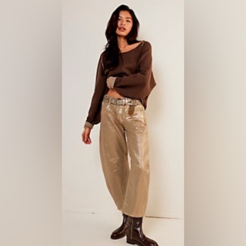 Free People, Metallic Good Luck Barrel Jeans, sz 31 - Picture 8 of 8